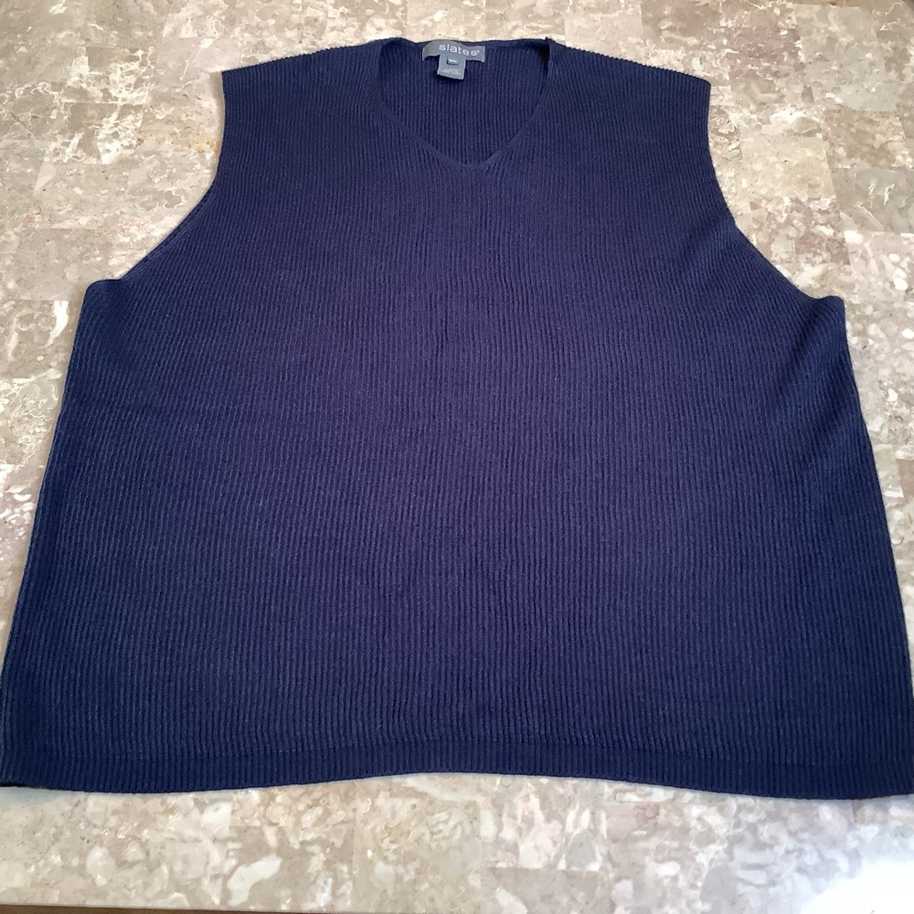 Slates blue v-neck sweater vest, size extra large